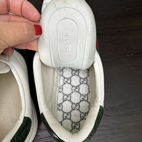 Gucci Ace White Leather Low Top Sneakers Green Red Web Croc Heel Size 11 US 12 main image 12
